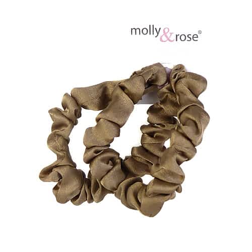 Smalle Scrunchies i Blødt Satin - i Beige