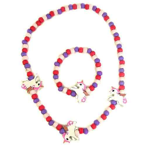 Necklace &amp; Bracelet - Wooden Beads with Unicorns