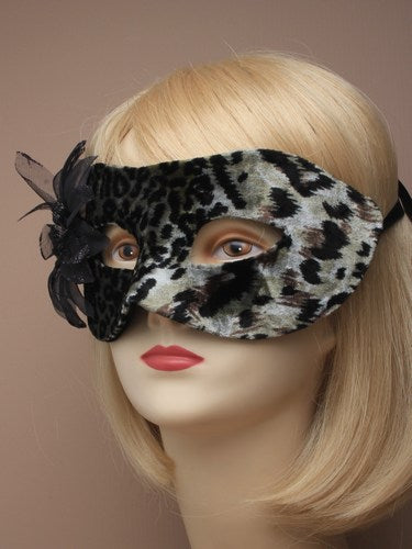 Maske med Dyreprint i Velour og Sort Chiffon-Blomst - SofiaGaver.dk