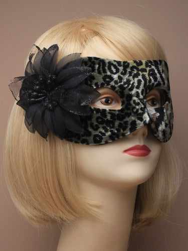 Maske med Dyreprint i Velour og Sort Chiffon-Blomst - SofiaGaver.dk