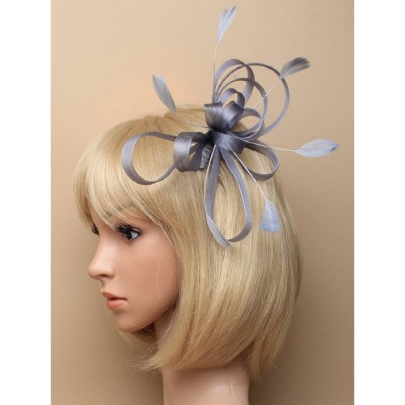 Silver-Grey Fascinator with Beautiful Net Bow and Feathers