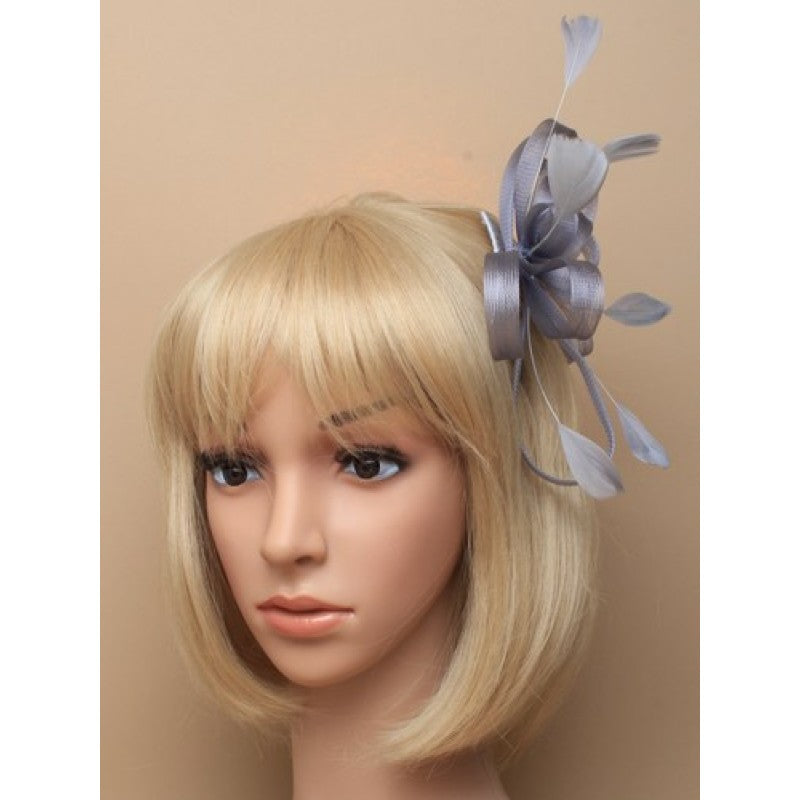 Silver-Grey Fascinator with Beautiful Net Bow and Feathers