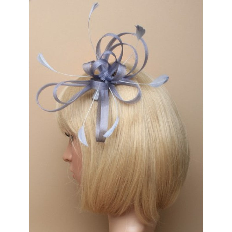 Silver-Grey Fascinator with Beautiful Net Bow and Feathers