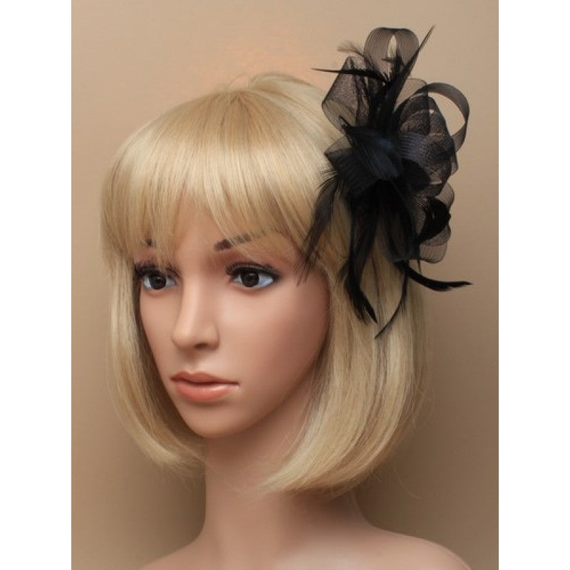 Black Fascinator - Bow &amp; Feather