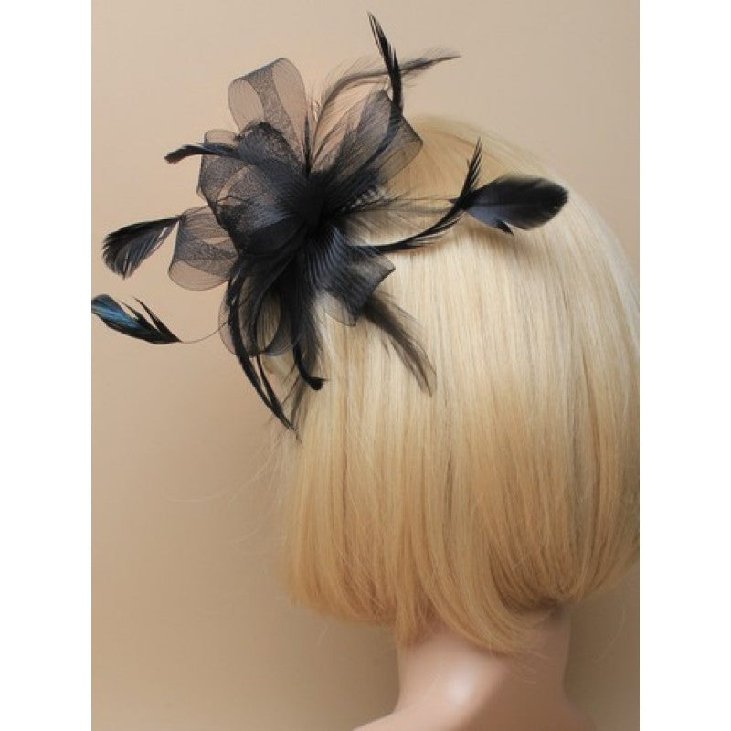 Black Fascinator - Bow &amp; Feather