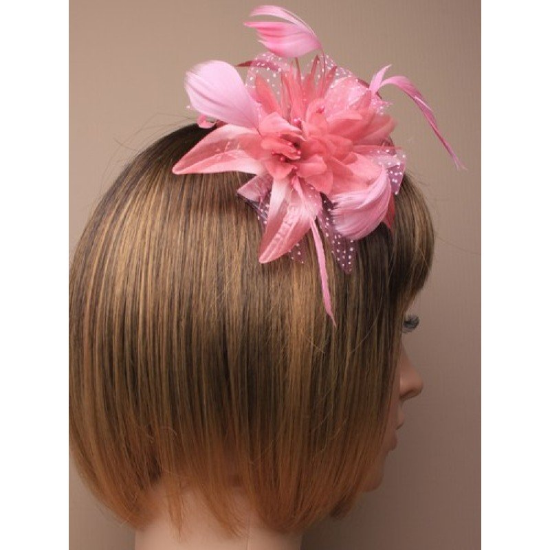 Pink Hair Flower with Feathers