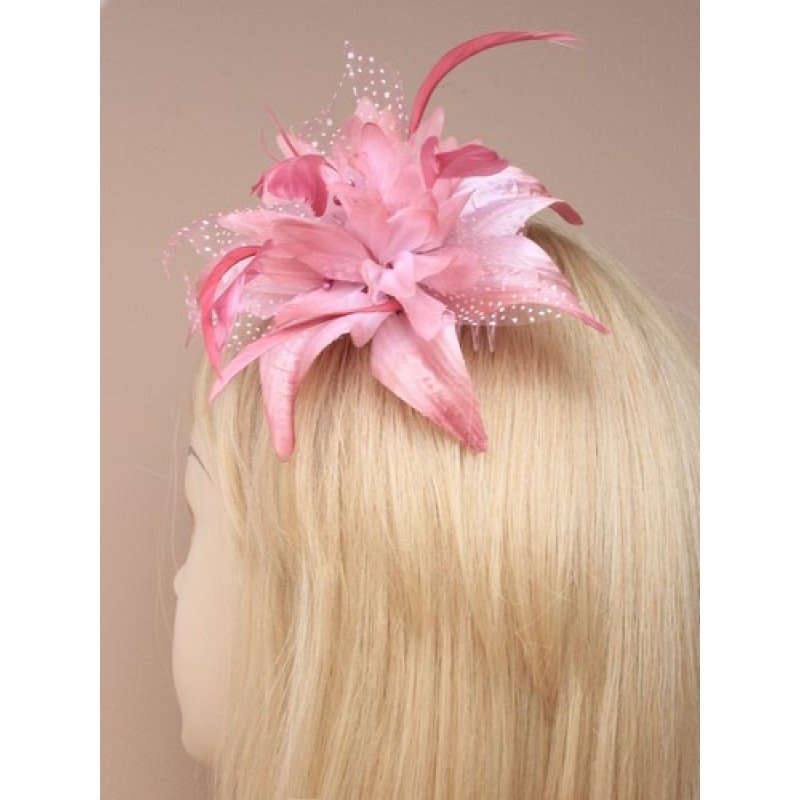 Pink Hair Flower with Feathers