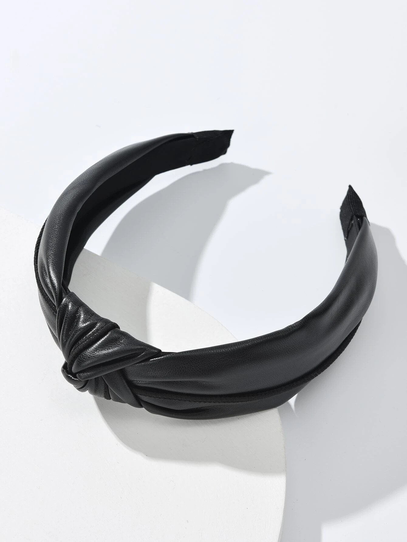 Black Leather Look Hairband with Knot