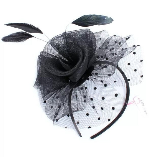 Black Fascinator Hairband with Flower &amp; Feather