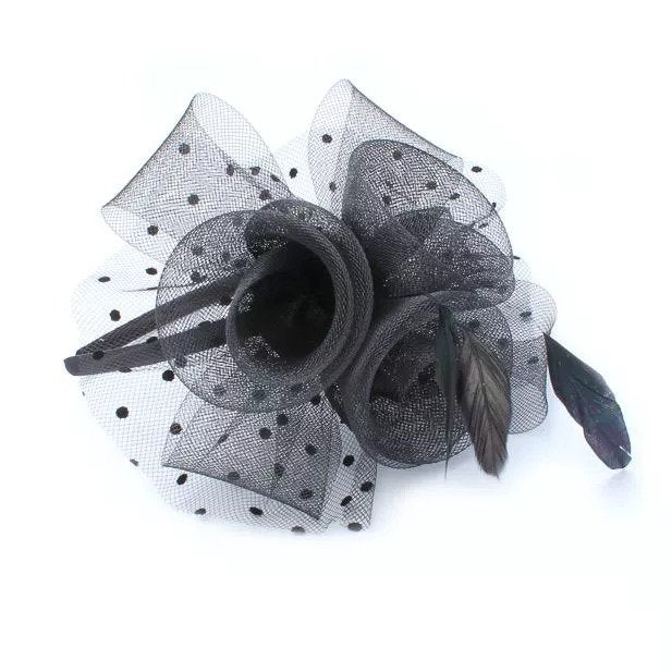 Black Fascinator Hairband with Flower &amp; Feather