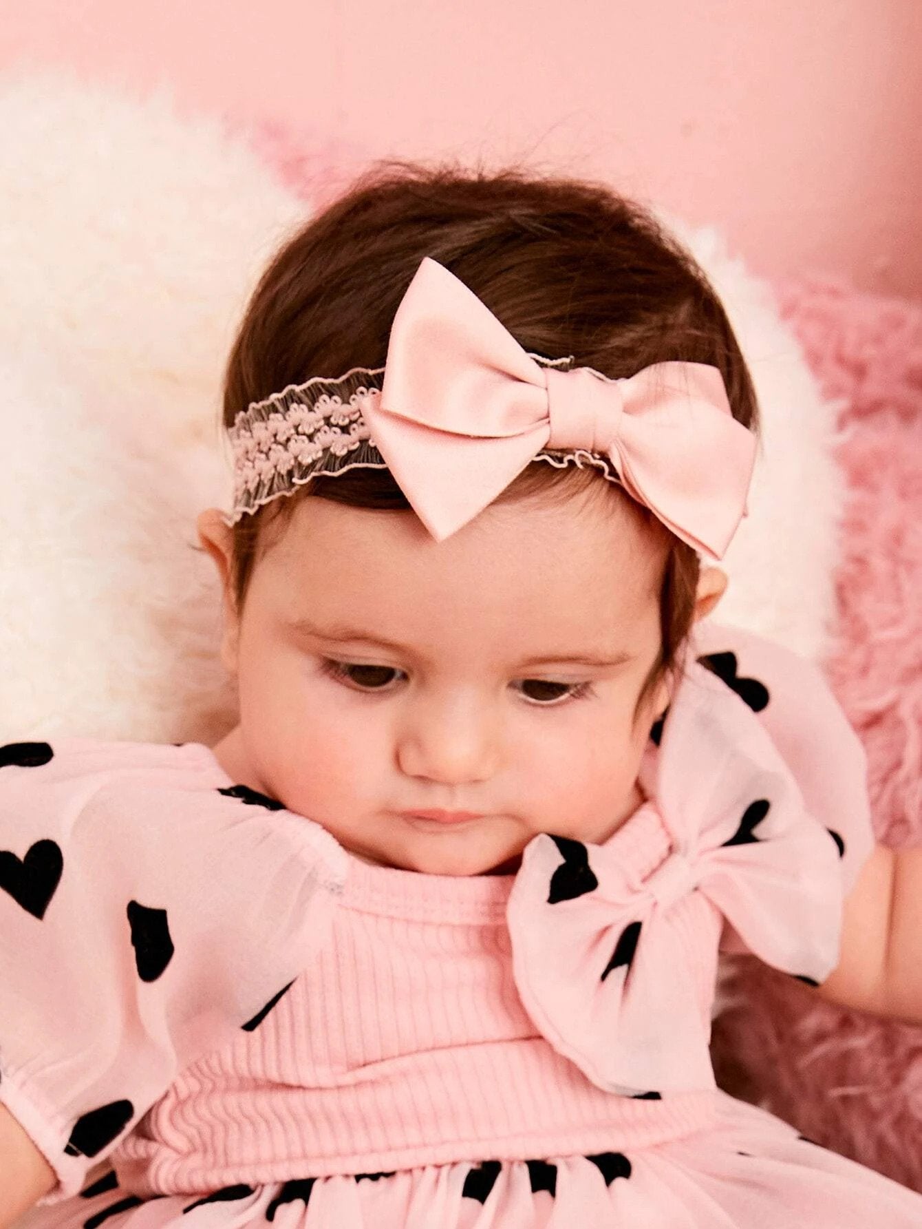 Baby Hårbånd - Rosa Sløjfe på Elastisk Blonde-Hårbånd - SofiaGaver.dk