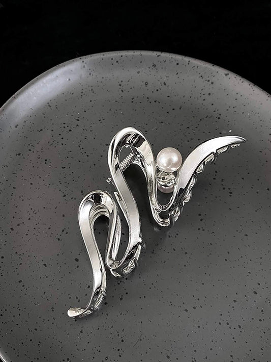 Sølv Metal-Hårklemme med Snoet Design & Perle - SofiaGaver.dk